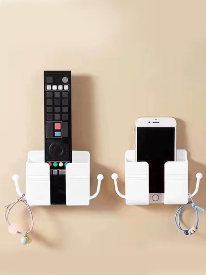 Wall-Mounted Remote Control Storage Box with Hook Storage Rack Bedside Mobile Phone Charging Stand 1 Piece