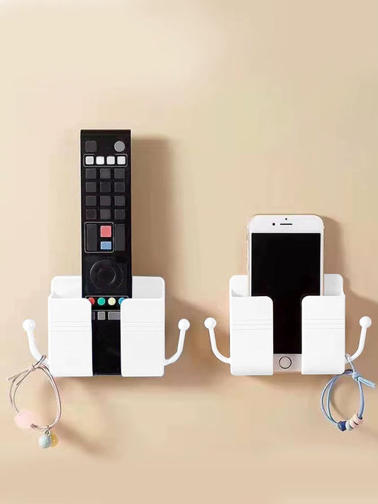 Wall-Mounted Remote Control Storage Box with Hook Storage Rack Bedside Mobile Phone Charging Stand 1 Piece