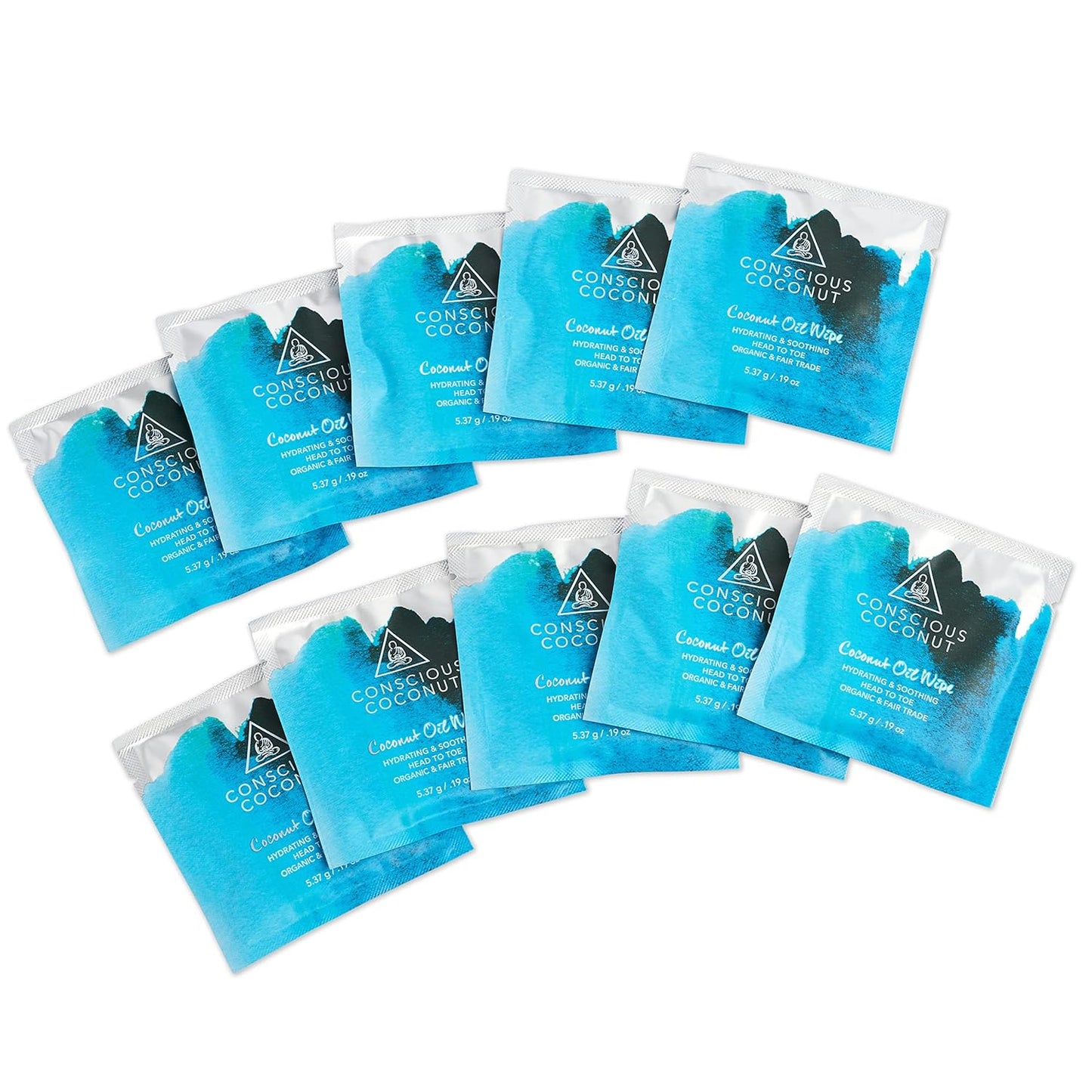 Individual Coconut Oil Wipes - for Face and Body - Soothing, Moisturizing, Sunburns, Makeup Remover, Cold-Pressed, Virgin Coconut Oil (25 Count)