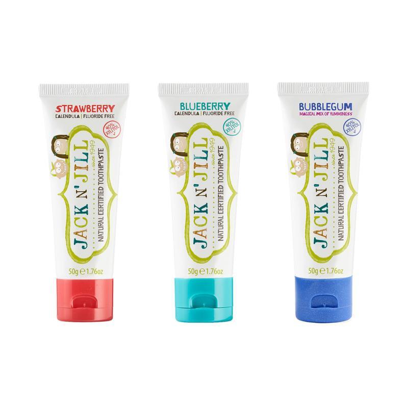 NEW! Three Pack Natural Certified Fluoride Free Baby and Kids Toothpaste: Strawberry, Blueberry and Bubblegum