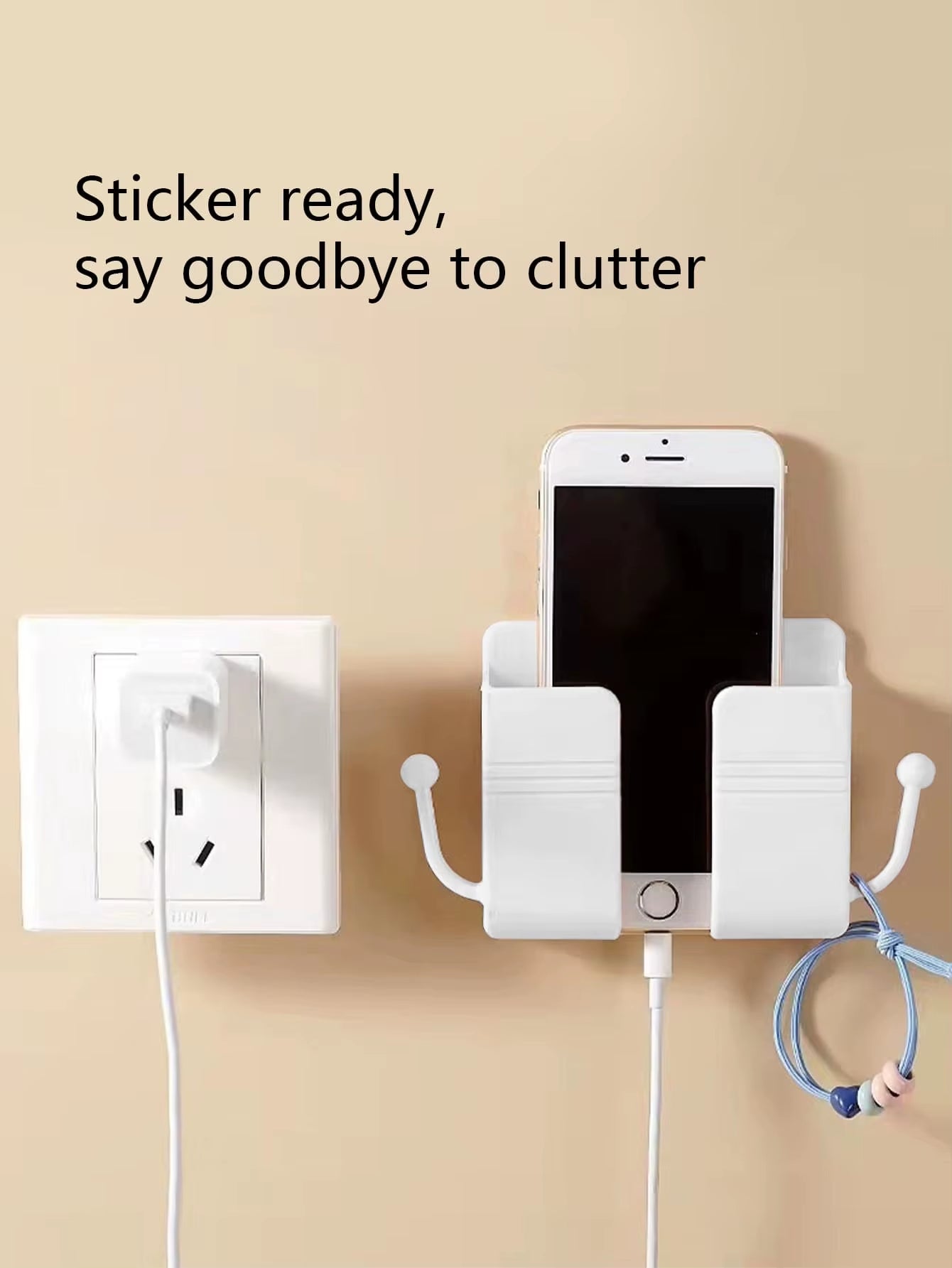 Wall-Mounted Remote Control Storage Box with Hook Storage Rack Bedside Mobile Phone Charging Stand 1 Piece