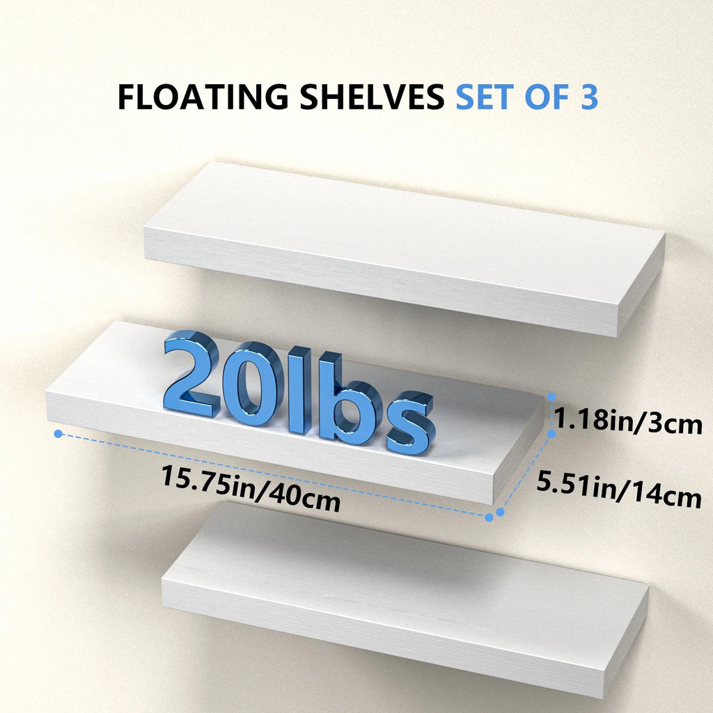 3 Sets Wall Mounted Floating Shelves，Storage Shelves, Perfect for Bedroom, Bathroom, Living Room and Kitchen Storage