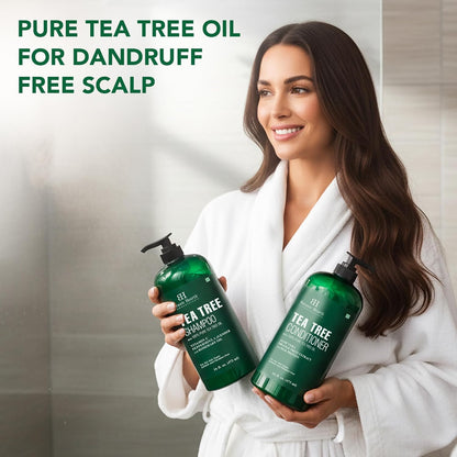 Tea Tree Shampoo and Conditioner Set | with 100% Pure Tea Tree Oil, for Itchy and Dry Scalp, Sulfate/Paraben Free | for Men and Women | 16 Fl Oz Each