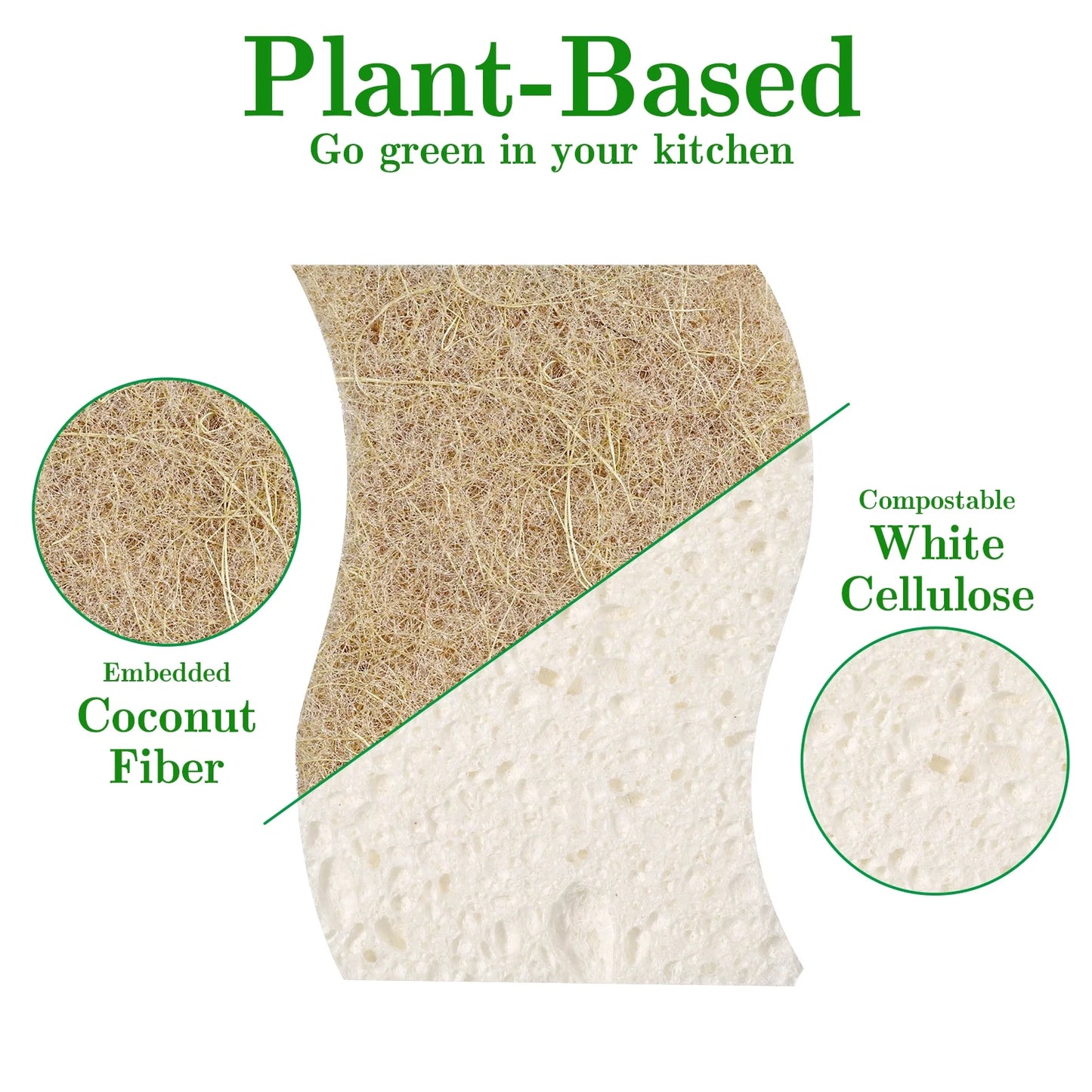 12 Pack Natural Kitchen Sponge, Biodegradable Compostable Cellulose and Coconut Scrubber Sponge, Eco-Friendly Scrub Sponges for Dishes, Bathtubs(Brown-White)