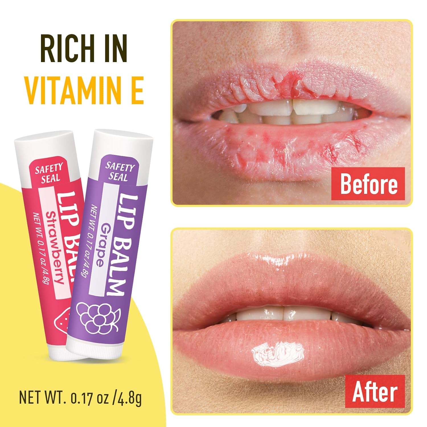 32 Pack Lip Balm, Natural Lip Balm Bulk with Vitamin E and Coconut Oil, Moisturizing Lip Balms for Dry Cracked Lips, Lip Balms for Valentines Gifts Stocking Stuffers - 8 Flavors