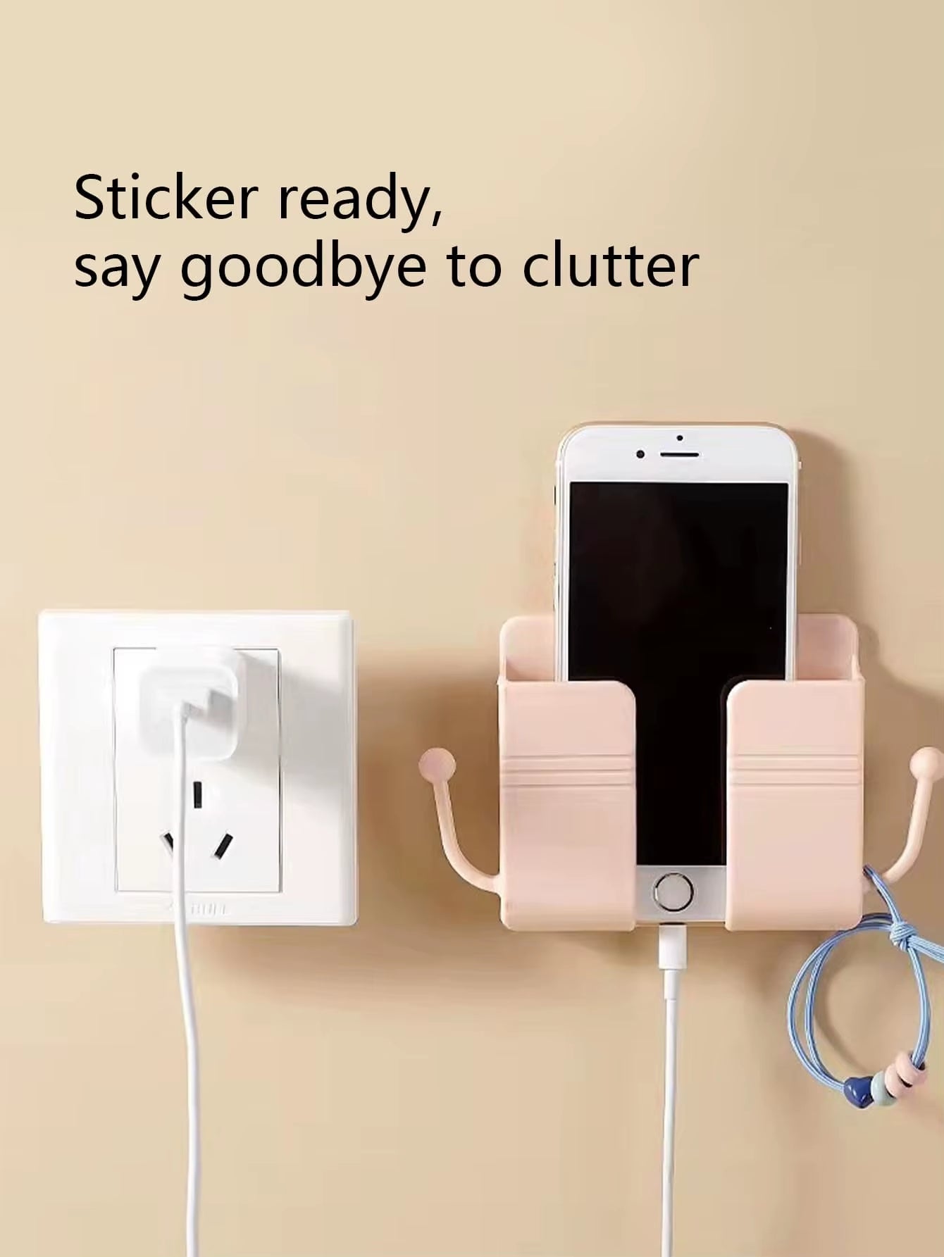 Wall-Mounted Remote Control Storage Box with Hook Storage Rack Bedside Mobile Phone Charging Stand 1 Piece