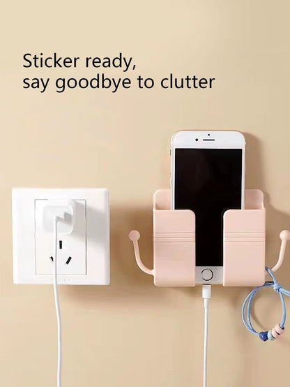 Wall-Mounted Remote Control Storage Box with Hook Storage Rack Bedside Mobile Phone Charging Stand 1 Piece