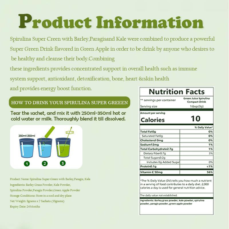 【Weekit7】Delicious Fruity Spirulina Juice Powder Dietary Healthcare Organic Food Supplement Healthy Body Beauty Drink Vitamin Natural Fiber Edible Fitness Apple Female Super High Version