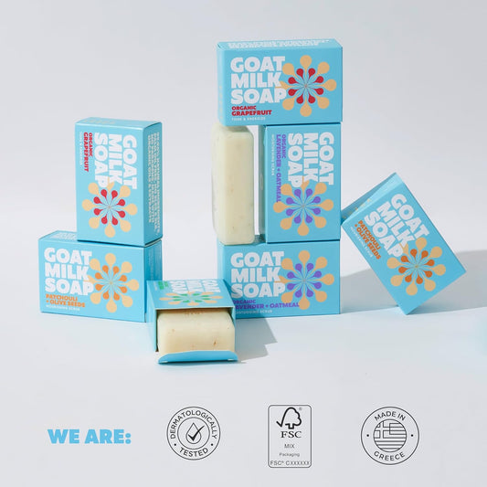 Goat Milk Soap Bar - 8 Bars 4 Unique Scents | Crafted in Greece | All Natural, Organic, Goats Milk Soap - Nourishing, Ideal for Sensitive Skin - Perfect for Kids, Men, and Women