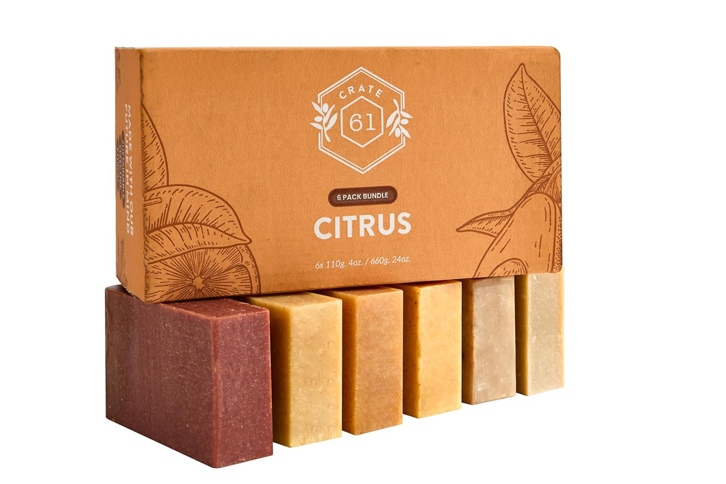 Revitalize Your Skin with Handmade Citrus Bar Soap - 100% Natural, Plant-Based, and Eco-Friendly - Pack of 6