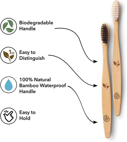 Bamboo Toothbrushes for Adults – 12 Pack Wooden Toothbrush Set with Charcoal-Infused Soft Bristles, Natural Oral Care for Daily Use