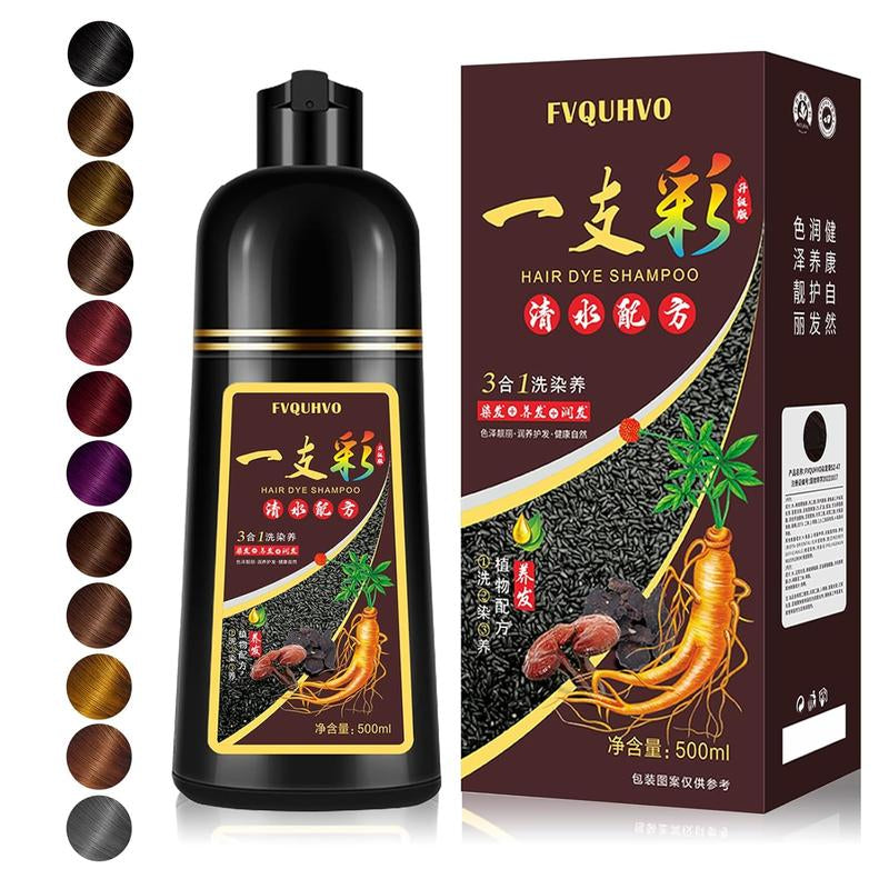Unisex 500Ml Hair Dye Shampoo for Men & Women, 3 in 1 Hair Dye Shampoo, Natural Hair Color+100% Gray Hair Coverage in Minutes, Hair Color for Home Salon Use 17.6 Fl Oz