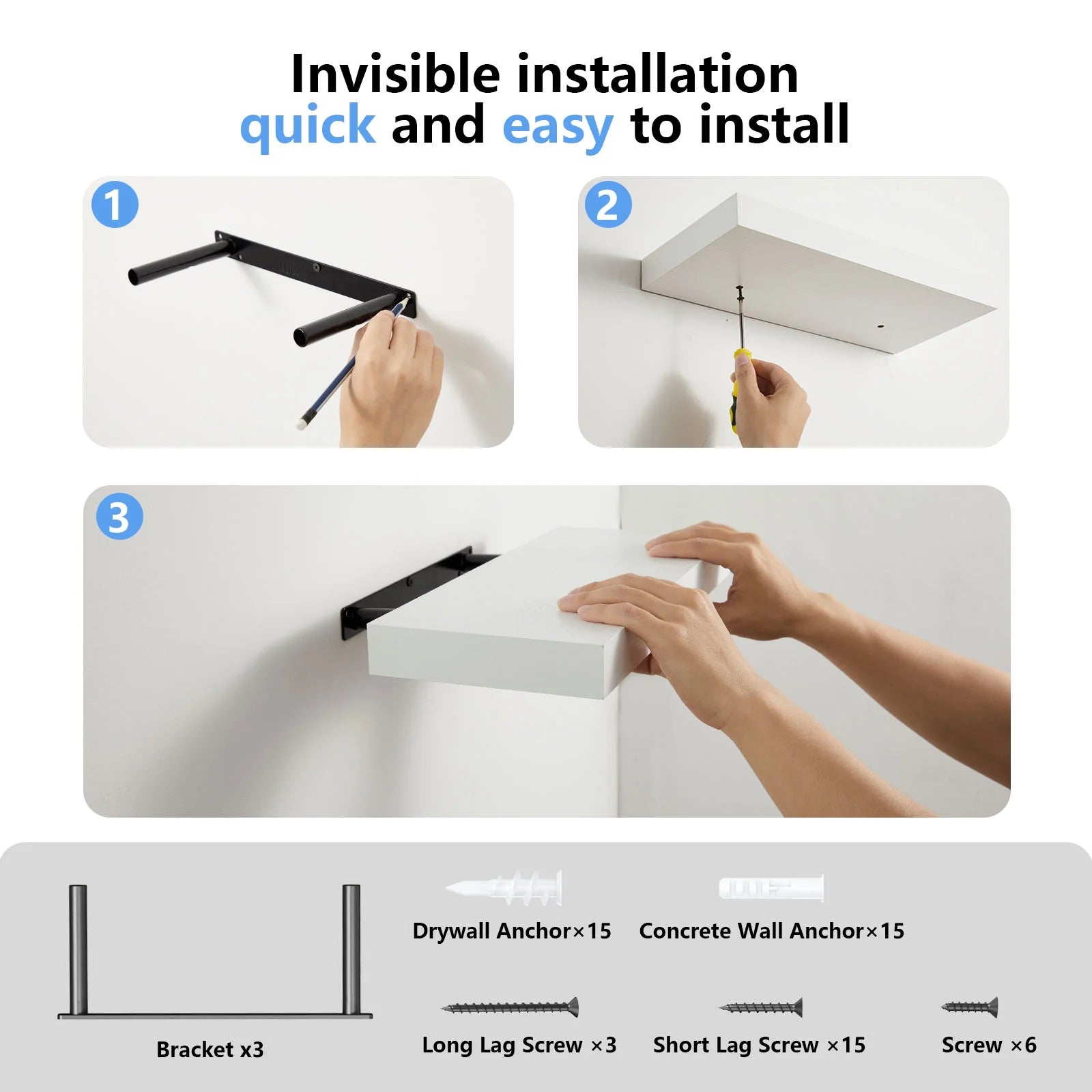 3 Sets Wall Mounted Floating Shelves，Storage Shelves, Perfect for Bedroom, Bathroom, Living Room and Kitchen Storage