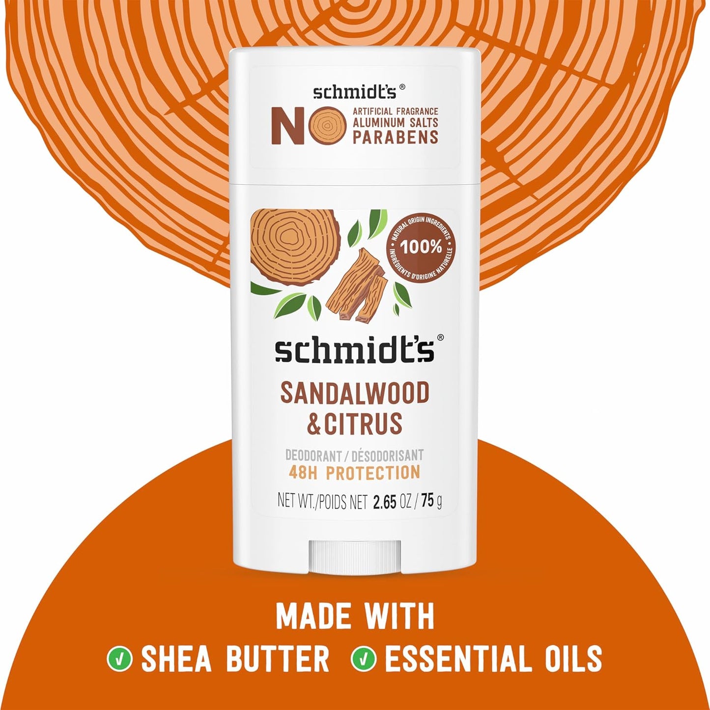 Aluminum-Free Vegan Deodorant Sandalwood & Citrus 2 Count for Women and Men, with 24 Hour Odor Protection, Natural Ingredients, Cruelty-Free, 2.65 Oz