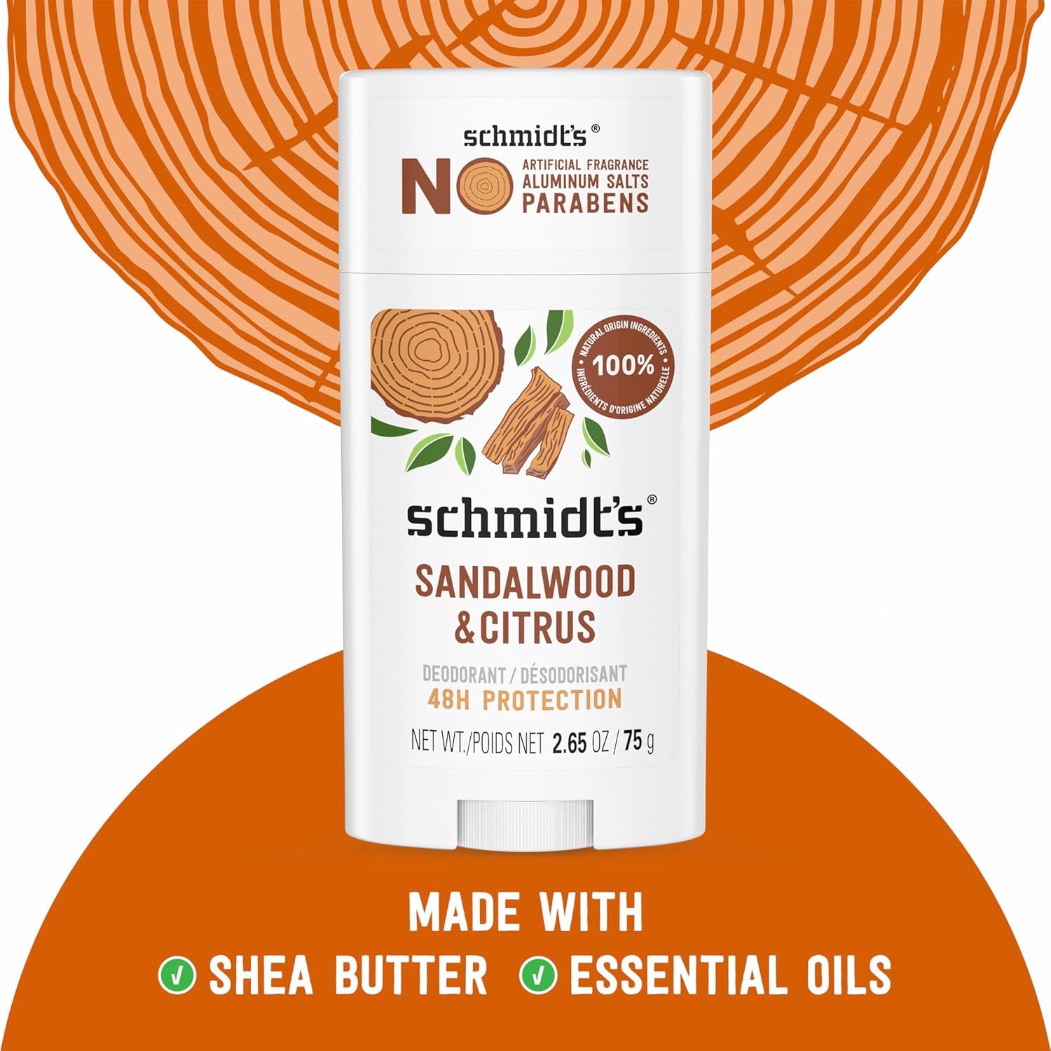 Aluminum-Free Vegan Deodorant Sandalwood & Citrus 2 Count for Women and Men, with 24 Hour Odor Protection, Natural Ingredients, Cruelty-Free, 2.65 Oz