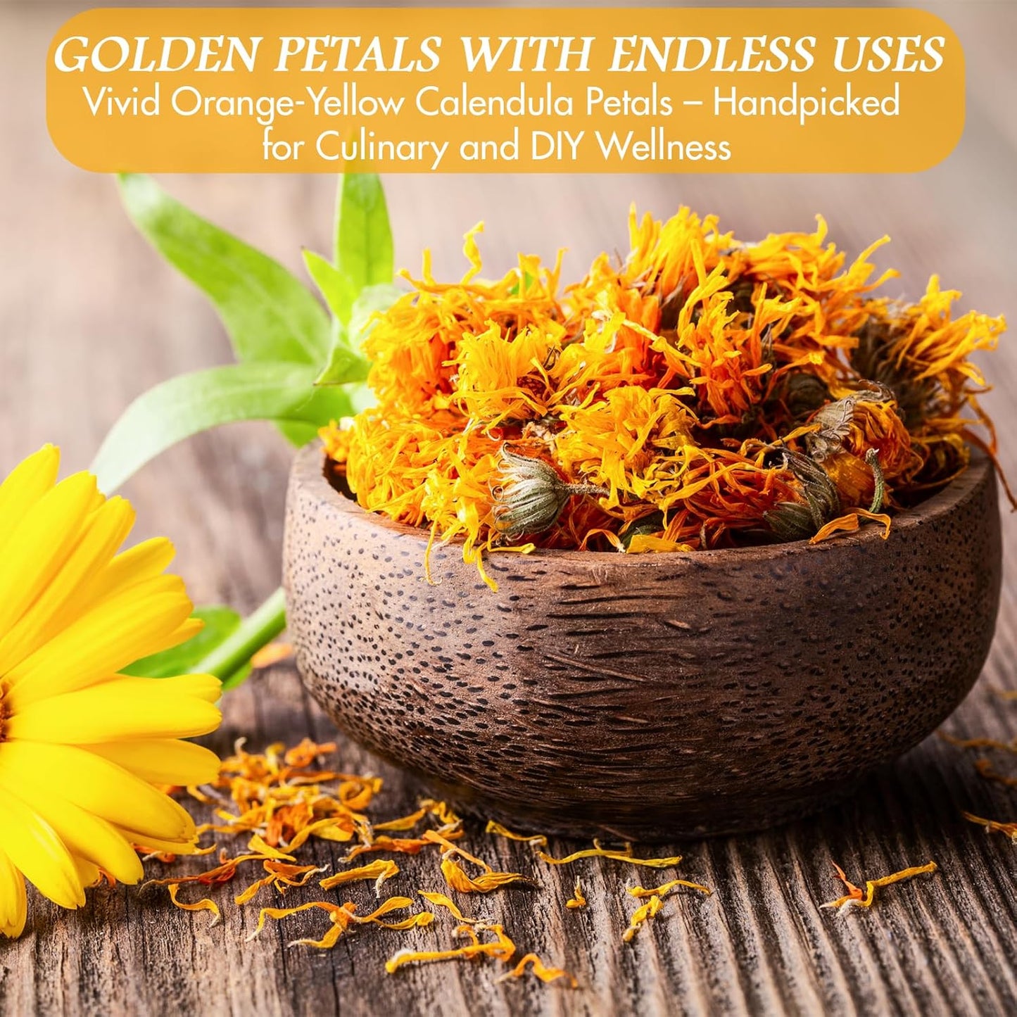 Certified Organic Dried Calendula Flowers | 4 Oz Resealable Pack Whole Organic Calendula Flowers for Skincare,Diy Remedies & Herbal Tea | Vibrant Color & Aromatic Dried Marigold Flower