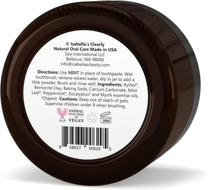 Isabella’S Clearly Mint Remineralizing Tooth Powder | Teeth Whitening Natural Fluoride Free Toothpaste for Adults, Kids, Sensitive Teeth and Gums | Xylitol, Baking Soda, Clay, Calcium (Mint Flavor)