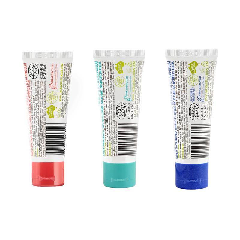 NEW! Three Pack Natural Certified Fluoride Free Baby and Kids Toothpaste: Strawberry, Blueberry and Bubblegum