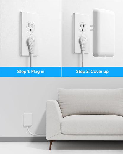 Flat Extension Cord with Outlet Cover, Flat Plug Power Strip with 6 Outlets and 3 USB Ports, 2000 Joules Surge Protector, 5 FT Cord Hidden Outlet Extender for Tight Spaces, White