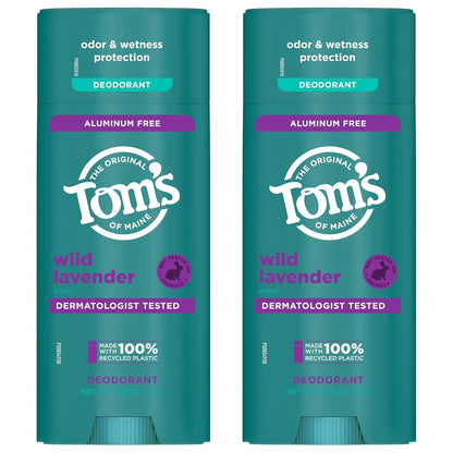 Tom’S of Maine Wild Lavender Natural Deodorant for Men and Women, Aluminum Free, No Artificial Fragrances, Dyes, or Preservatives, Baking Soda Free, 48-Hour Odor Protection, 3.25 Oz (2 Pack)