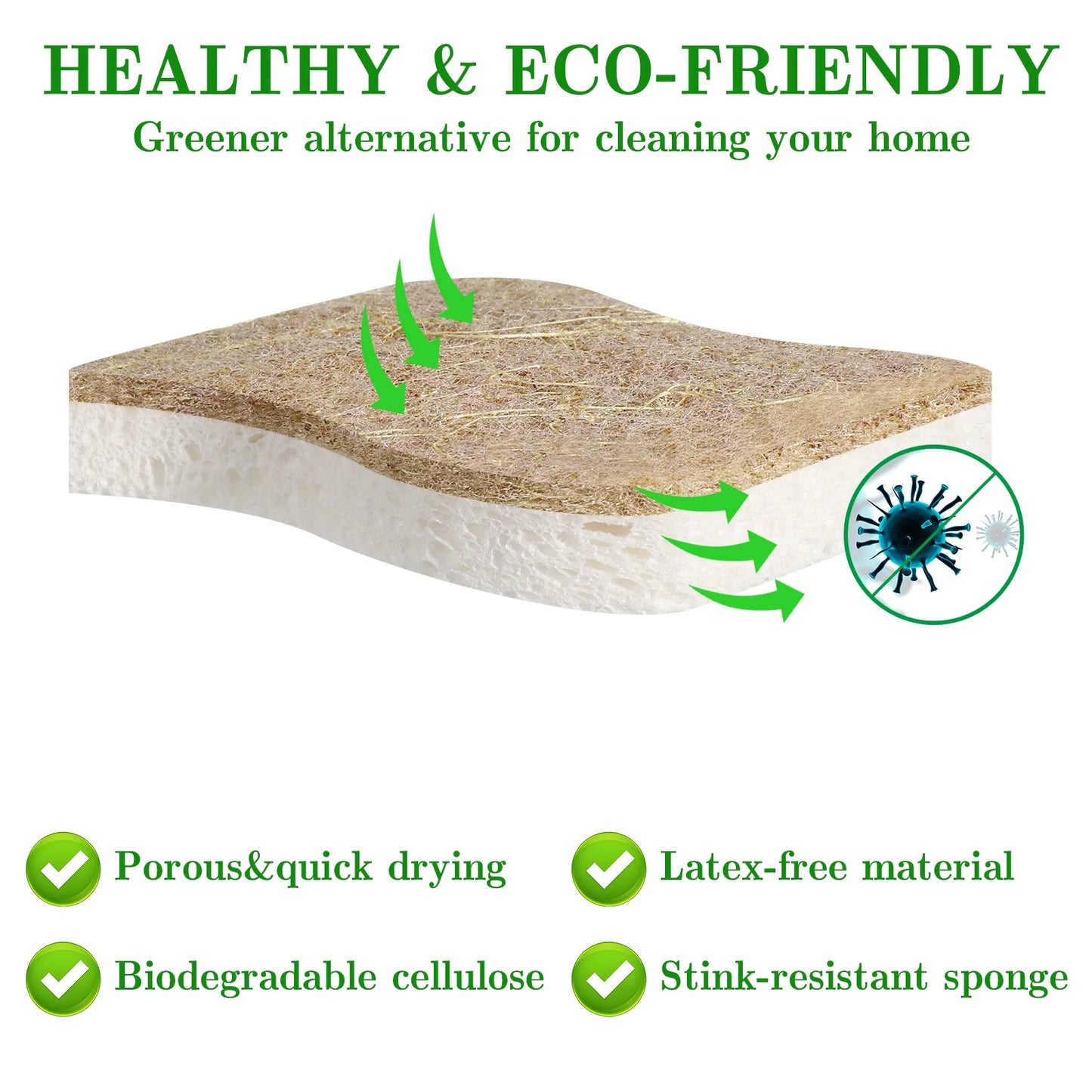 12 Pack Natural Kitchen Sponge, Biodegradable Compostable Cellulose and Coconut Scrubber Sponge, Eco-Friendly Scrub Sponges for Dishes, Bathtubs(Brown-White)