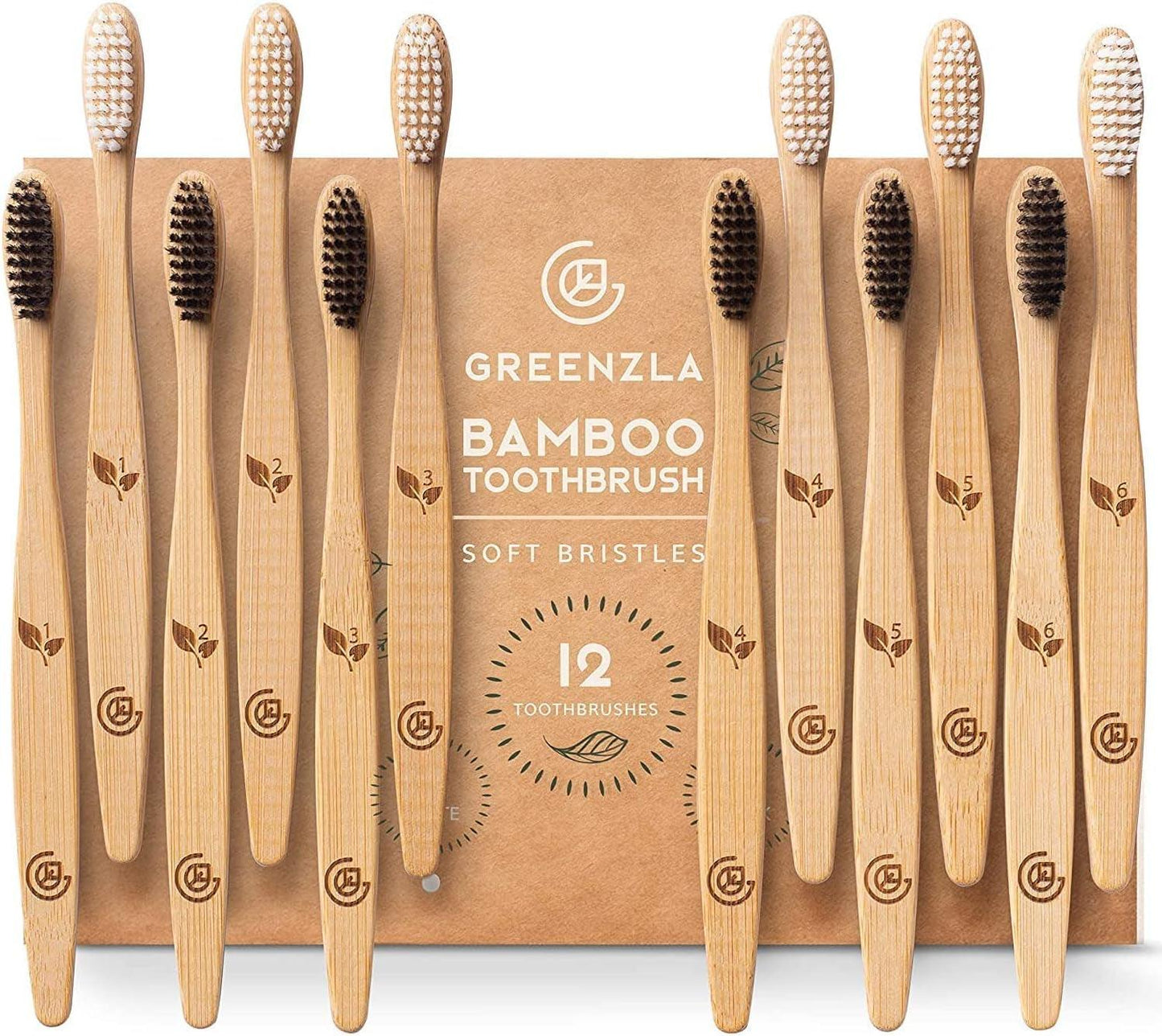 Bamboo Toothbrushes for Adults – 12 Pack Wooden Toothbrush Set with Charcoal-Infused Soft Bristles, Natural Oral Care for Daily Use