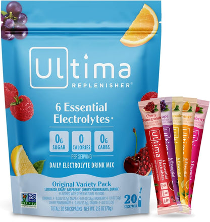 Revitalize Your Hydration with Daily Electrolyte Powder – Original Variety Pack | 20 Convenient Stickpacks of Zero Sugar Hydration with 6 Essential Electrolytes and Minerals | Perfectly Plant-Based, Keto Friendly Drink Mix