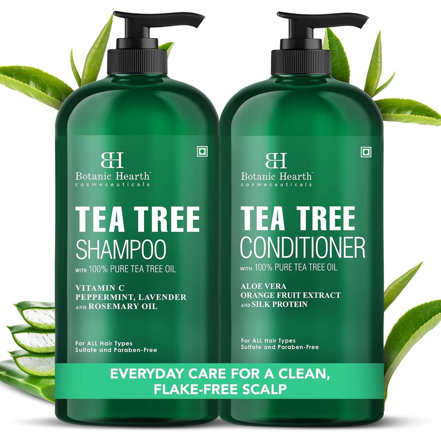 Tea Tree Shampoo and Conditioner Set | with 100% Pure Tea Tree Oil, for Itchy and Dry Scalp, Sulfate/Paraben Free | for Men and Women | 16 Fl Oz Each