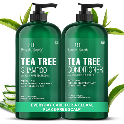 Tea Tree Shampoo and Conditioner Set | with 100% Pure Tea Tree Oil, for Itchy and Dry Scalp, Sulfate/Paraben Free | for Men and Women | 16 Fl Oz Each