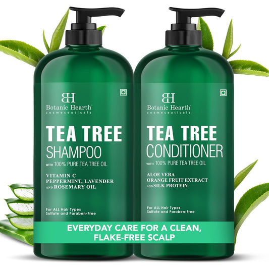 Tea Tree Shampoo and Conditioner Set | with 100% Pure Tea Tree Oil, for Itchy and Dry Scalp, Sulfate/Paraben Free | for Men and Women | 16 Fl Oz Each