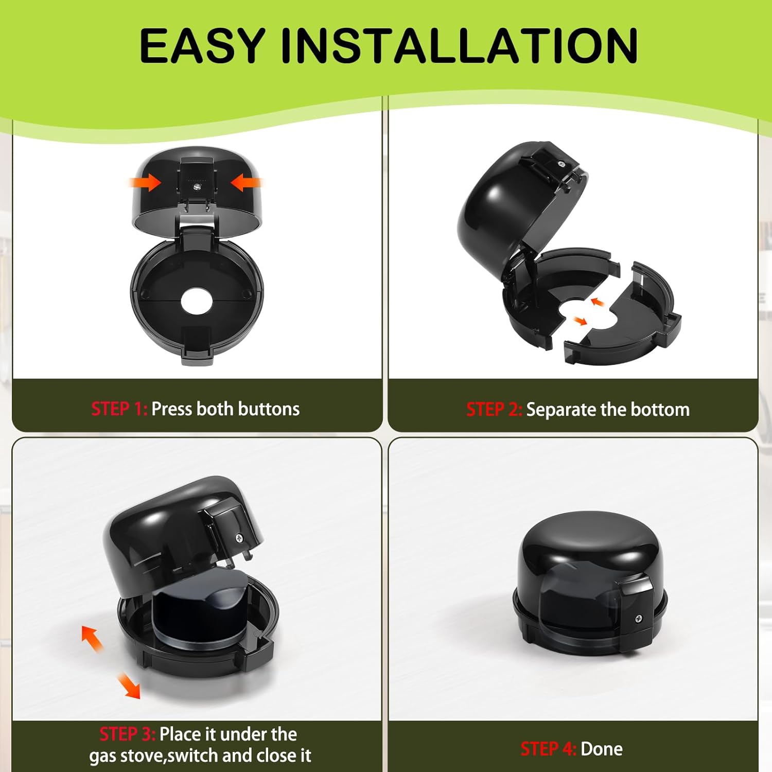 Stove Knob Safety Covers, for Knob Diameter Less than 2.4", Unlock with Adult Two-Finger, Dual-Key Press Gas Stove Knob Locks, Upgraded Oven Lock Knob Covers for Child Safety, Black Color, Pack of 5