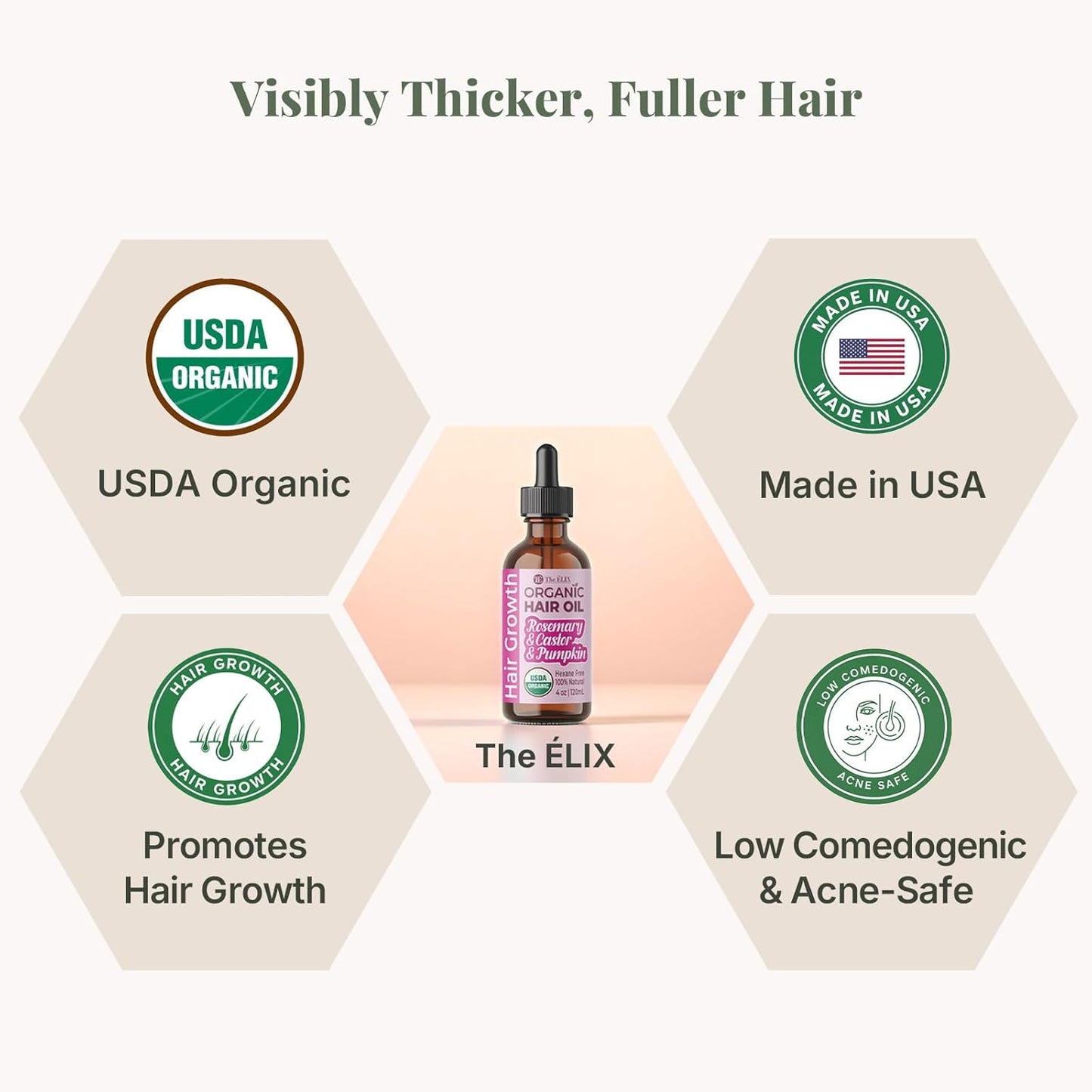 Transform Your Hair with ÉLIX USDA Organic Rosemary Oil - Nourishing Thickening Formula for Hair Growth with Castor & Pumpkin Seed - Perfect for Thinning Hair, Made in the USA - 4Oz