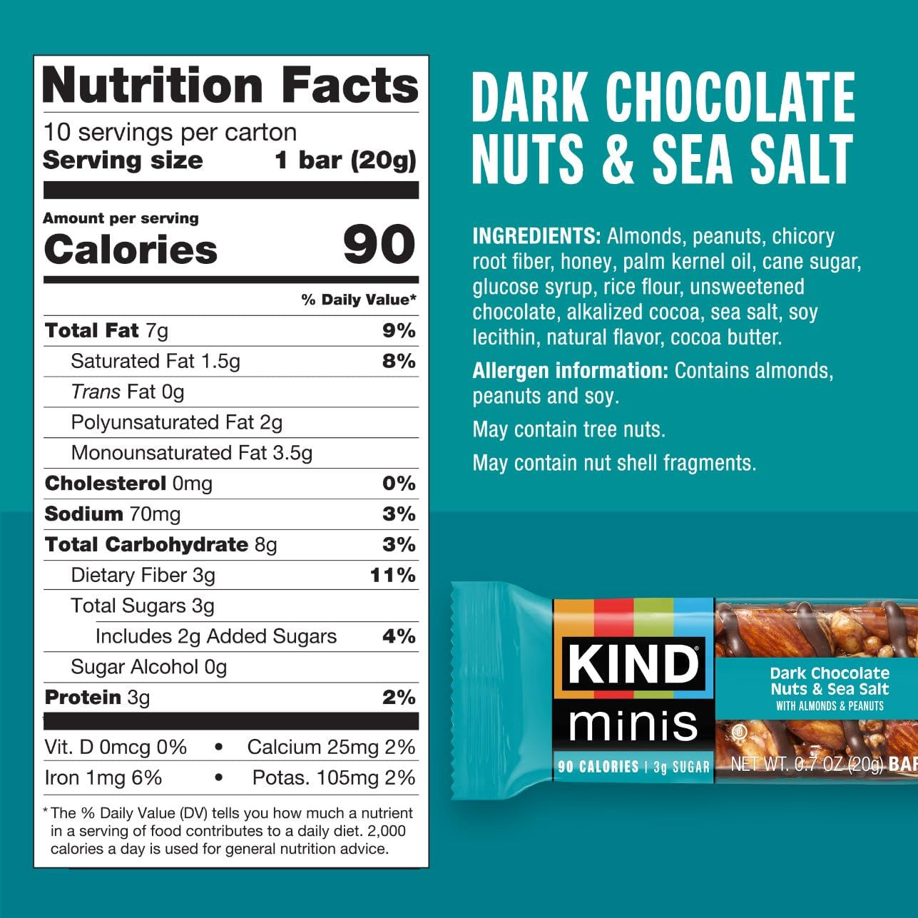 Mini Snack Bars Variety Pack, Gluten Free, Low Sugar, Low Calorie Snacks, Dark Chocolate Nuts & Sea Salt, Peanut Butter Dark Chocolate, Caramel Almond & Sea Salt, 30 Count