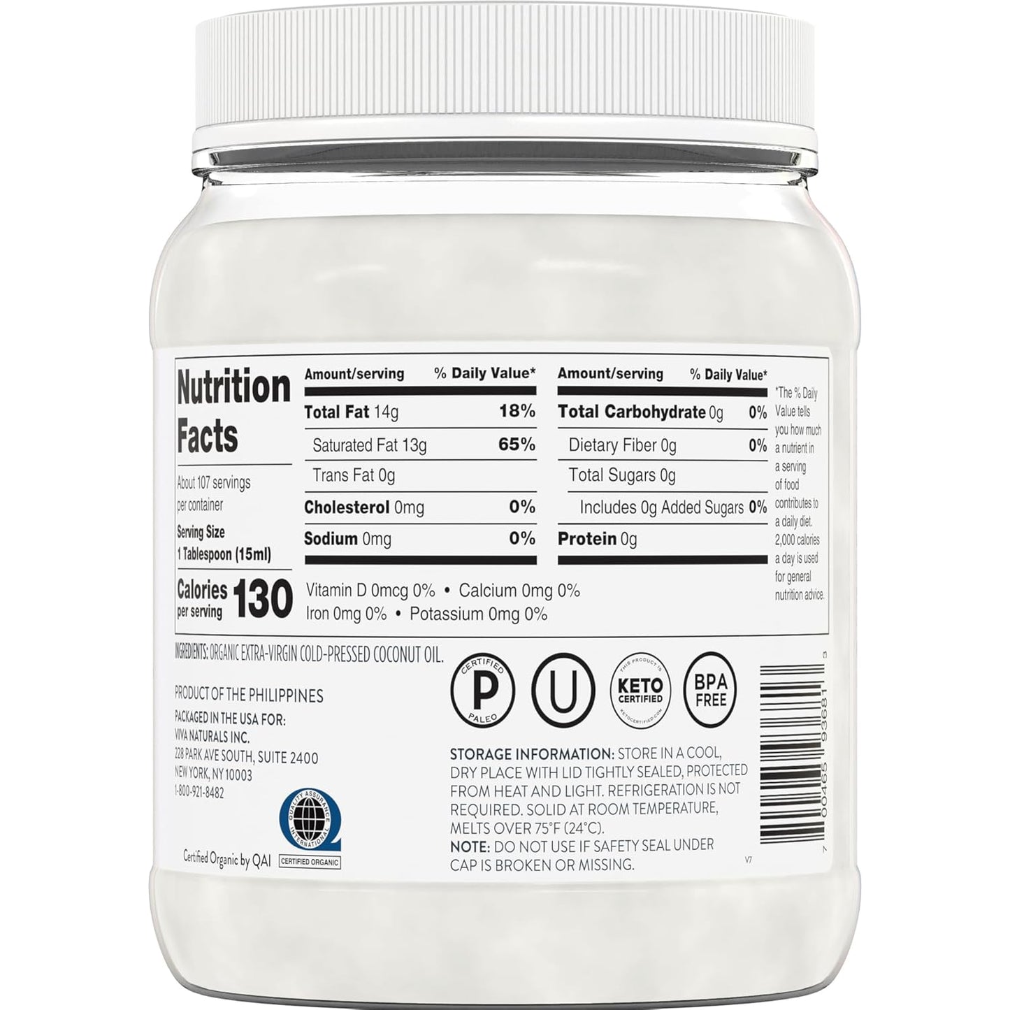 Organic Coconut Oil, 54 Fl Oz – Unrefined, Cold-Pressed Extra Virgin Coconut Oil, USDA Organic & Non-Gmo, Natural Cooking Oil, Hair Oil & Skin Oil