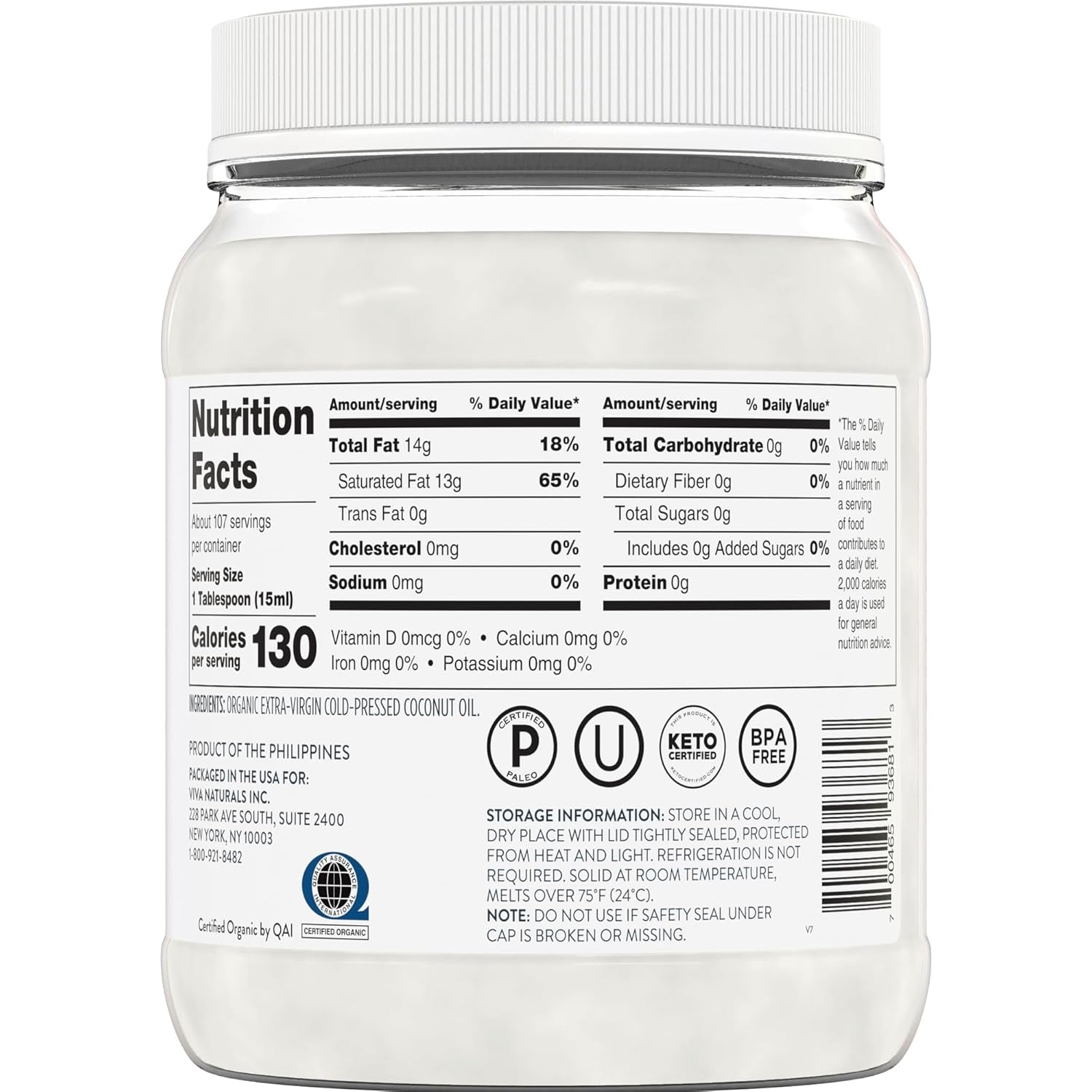 Organic Coconut Oil, 54 Fl Oz – Unrefined, Cold-Pressed Extra Virgin Coconut Oil, USDA Organic & Non-Gmo, Natural Cooking Oil, Hair Oil & Skin Oil