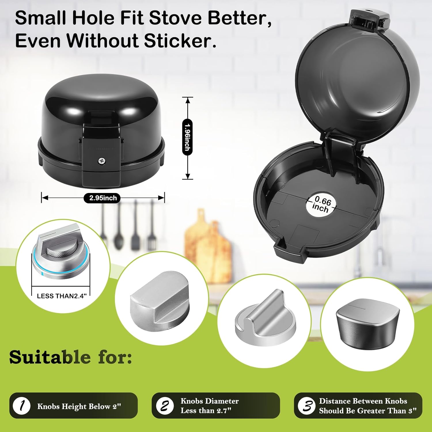 Stove Knob Safety Covers, for Knob Diameter Less than 2.4", Unlock with Adult Two-Finger, Dual-Key Press Gas Stove Knob Locks, Upgraded Oven Lock Knob Covers for Child Safety, Black Color, Pack of 5