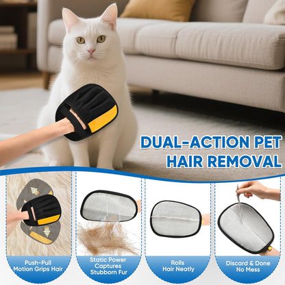 Upgraded Pet Hair Removal Glove, Five-Finger Electrostatic Reusable & Quick-Clean Grooming Remover Gloves for Dogs & Cats, Gently Remove Fur from Furniture, Laundry, Carpet & Car Seats