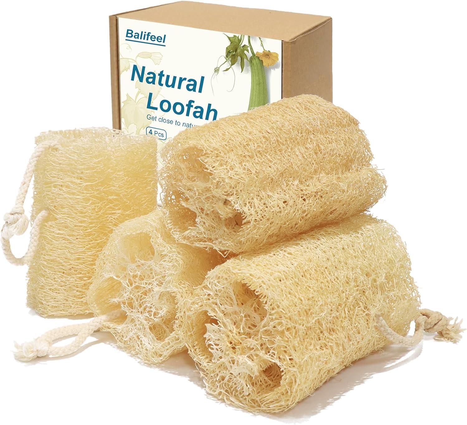 Organic Natural Loofah Sponges 4.7'' Luffa Spa,Pack of 4 Exfoliating & Smooth Skin Bath Shower Loofas Loofa for Women and Men Body Scrubber