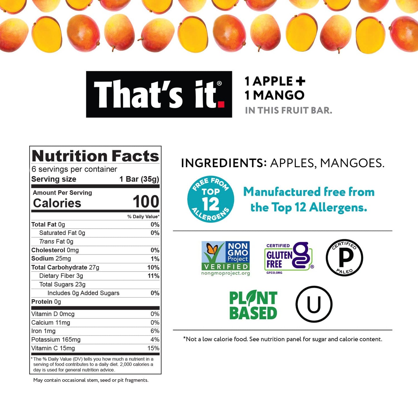 Fruit Bars 12 Variety Pack 100% Natural Real Fruit Bar, High Fiber Vegan, Gluten Free, Paleo, Non-Gmo No Sugar Added (6 Mango, 6 Cherry)