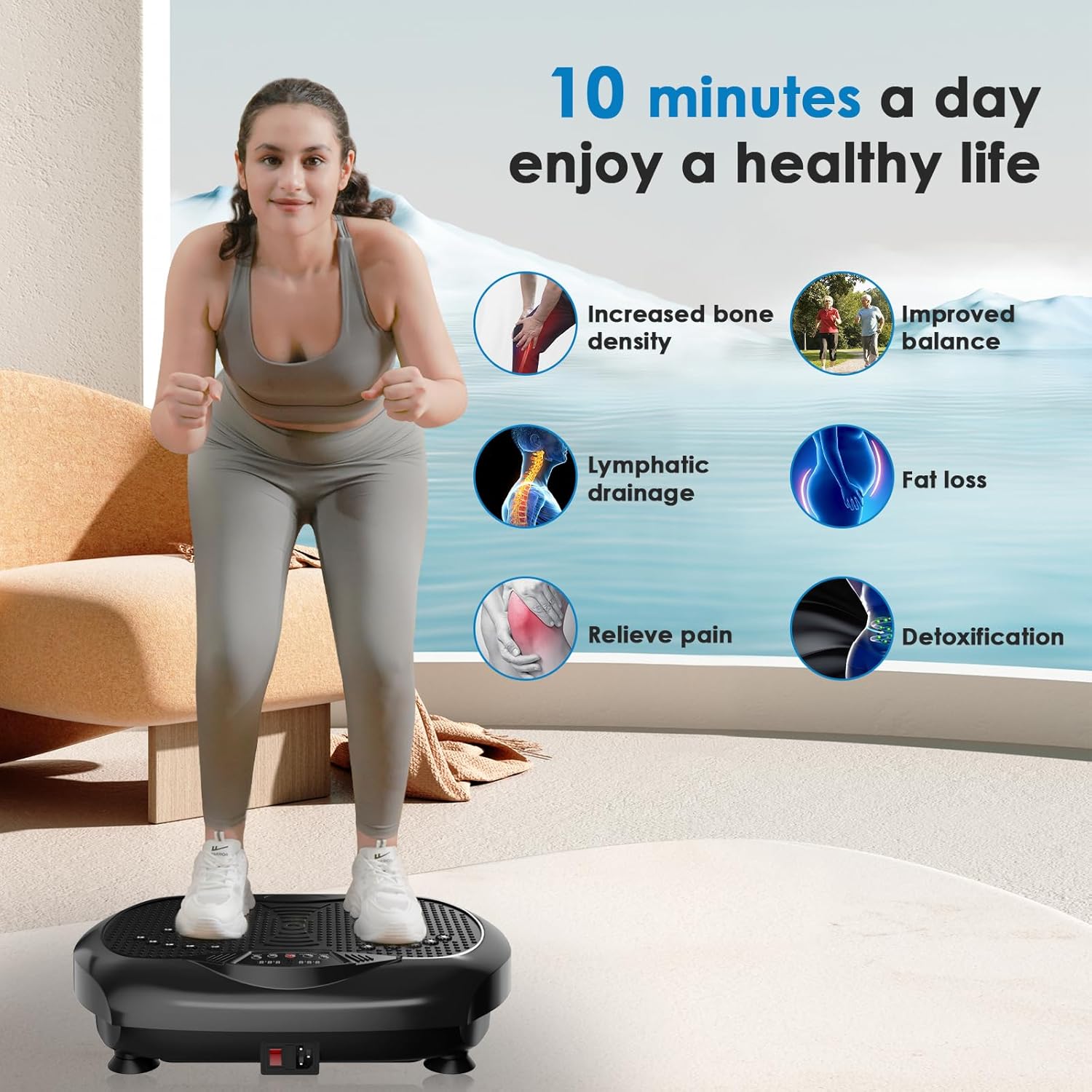 Vibration Plate Exercise Machine - Whole Body Workout Vibration Platform Lymphatic Drainage Machine for Weight Loss Home Fitness with Resistance Bands Remote