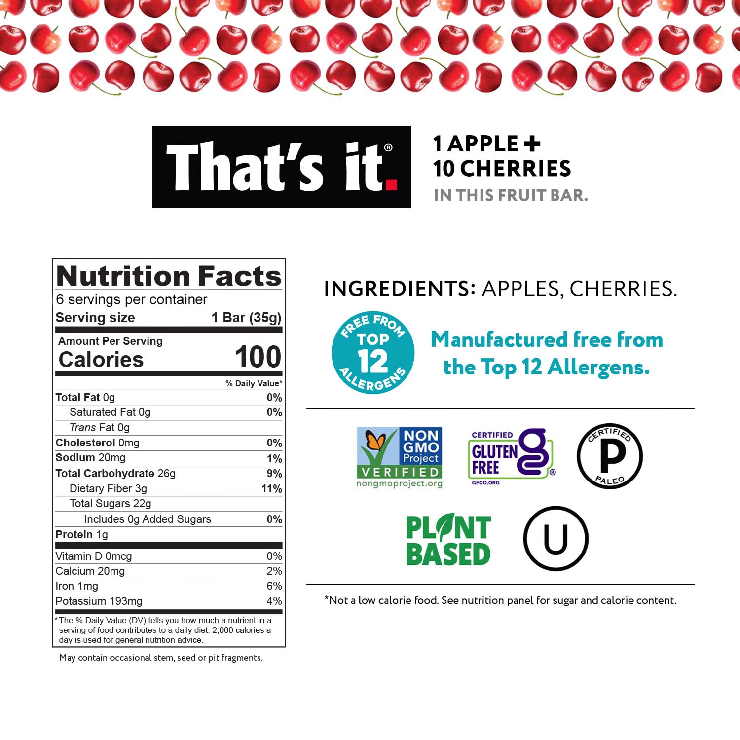 Fruit Bars 12 Variety Pack 100% Natural Real Fruit Bar, High Fiber Vegan, Gluten Free, Paleo, Non-Gmo No Sugar Added (6 Mango, 6 Cherry)