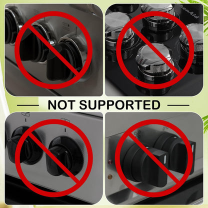 Stove Knob Safety Covers, for Knob Diameter Less than 2.4", Unlock with Adult Two-Finger, Dual-Key Press Gas Stove Knob Locks, Upgraded Oven Lock Knob Covers for Child Safety, Black Color, Pack of 5