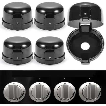 Stove Knob Safety Covers, for Knob Diameter Less than 2.4", Unlock with Adult Two-Finger, Dual-Key Press Gas Stove Knob Locks, Upgraded Oven Lock Knob Covers for Child Safety, Black Color, Pack of 5