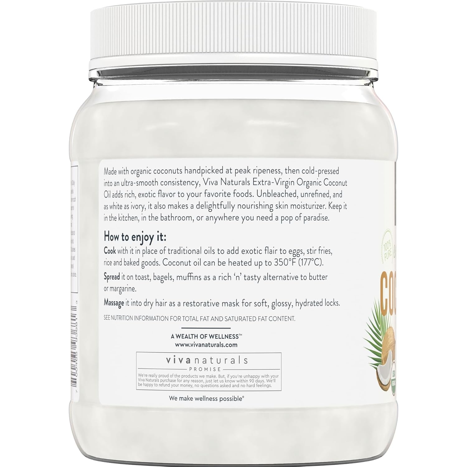 Organic Coconut Oil, 54 Fl Oz – Unrefined, Cold-Pressed Extra Virgin Coconut Oil, USDA Organic & Non-Gmo, Natural Cooking Oil, Hair Oil & Skin Oil