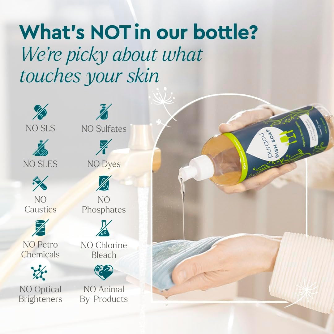 Natural Dish Soap Packs - Skin-Softening Plant-Based Dishwashing Soap, Non-Toxic Dish Soap, Organic Liquid Dishwashing Detergent Soap (Organic Lemongrass, 16 Fl Oz, 3 Pack)