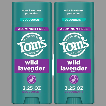 Tom’S of Maine Wild Lavender Natural Deodorant for Men and Women, Aluminum Free, No Artificial Fragrances, Dyes, or Preservatives, Baking Soda Free, 48-Hour Odor Protection, 3.25 Oz (2 Pack)