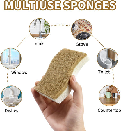 12 Pack Non Scratch S-Shaped Natural Kitchen Sponges - Biodegradable & Compostable Cellulose with Coconut Fiber - Eco Friendly Dish Sponges for Pots, Pans & Household Cleaning
