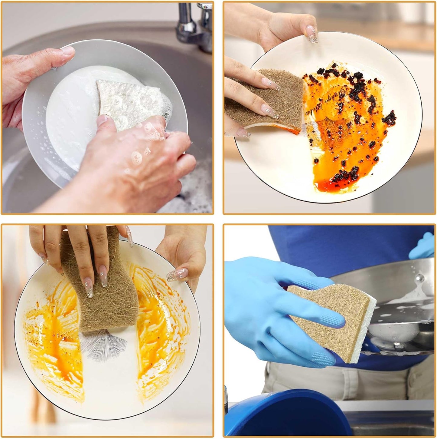 12 Pack Non Scratch S-Shaped Natural Kitchen Sponges - Biodegradable & Compostable Cellulose with Coconut Fiber - Eco Friendly Dish Sponges for Pots, Pans & Household Cleaning