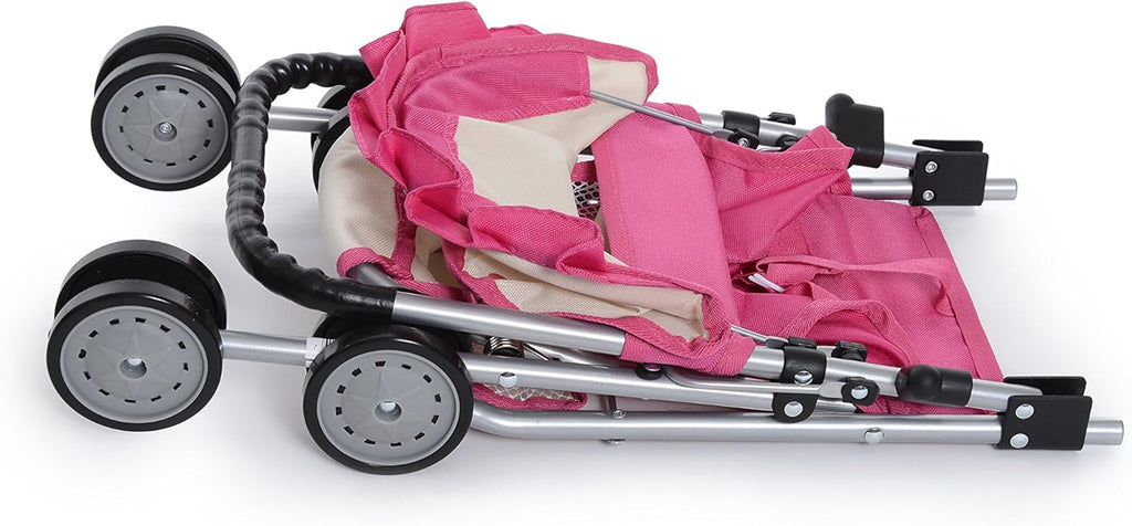 My First Doll Stroller with Basket - Pink Off-White Foldable Doll Stroller - Fits Upto 18" Dolls, 2 Free Magic Bottles Included