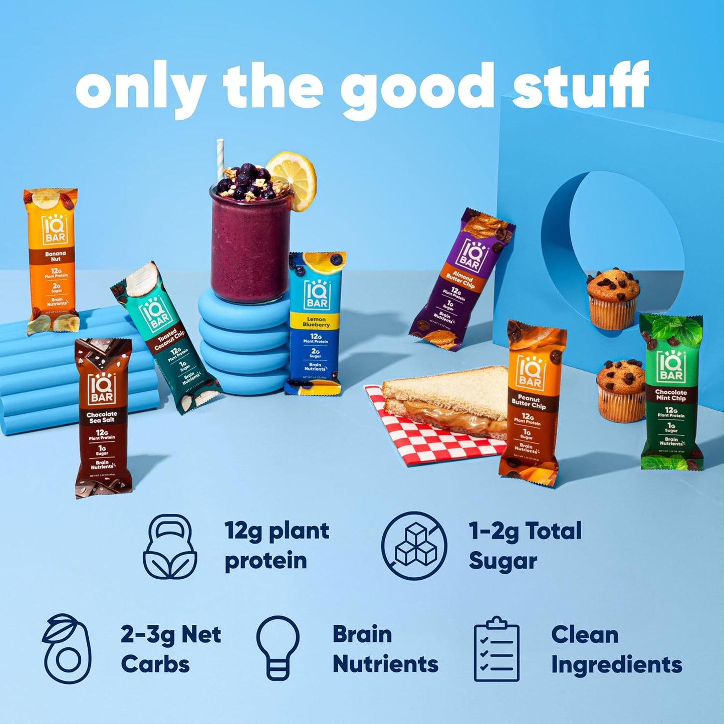 Brain and Body Plant Protein Bars - 7 Bar Sampler Variety Pack - Keto, Vegan, Low Carb, High Fiber, Gluten Free, Dairy Free, Low Sugar Snack with Nutrients for Focus, Energy and Meal Replacement